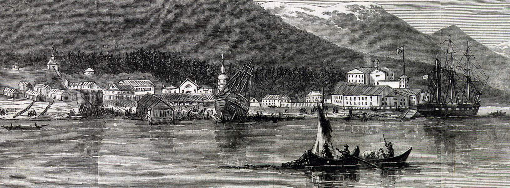 Sitka, Alaska, 1867, artist's impression, detail.
