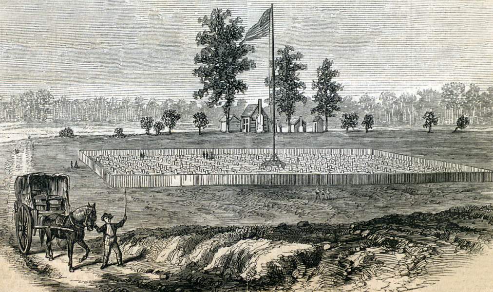 United States Cemetery, Seven Pines Battlefield, Virginia, March 1867, artist's impression.