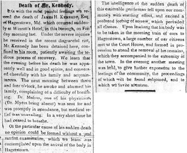 “Death of Mr. Kennedy,” Carlisle (PA) Herald, June 30, 1847