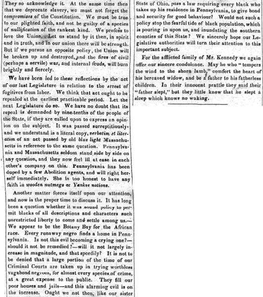 “Death of Mr. Kennedy,” Carlisle (PA) American Volunteer, July 1, 1847 (Page 2)