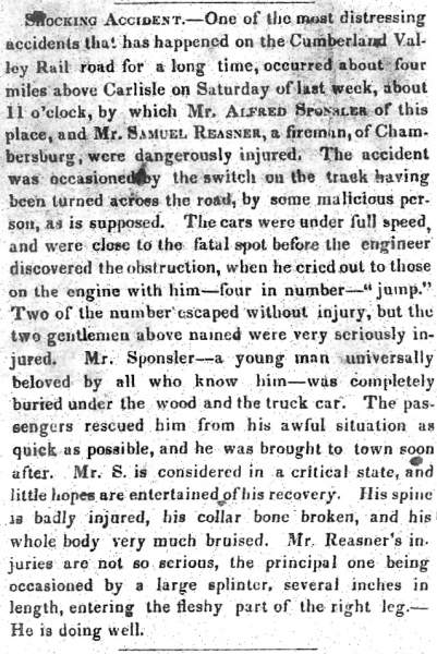 “Shocking Accident,” Carlisle (PA) American Volunteer, August 19, 1847