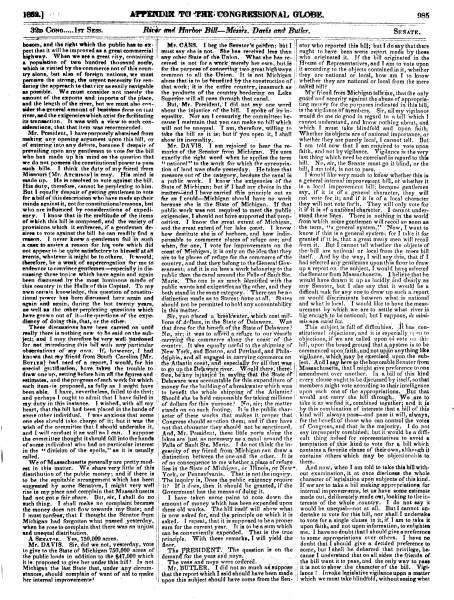Debate over the River and Harbor Bill, US Senate, August 18, 1852 (Page 1)
