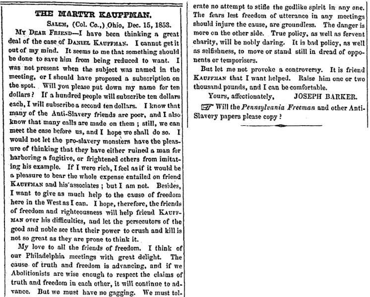 “The Martyr Kauffman,” Boston (MA) Liberator, December 30, 1853