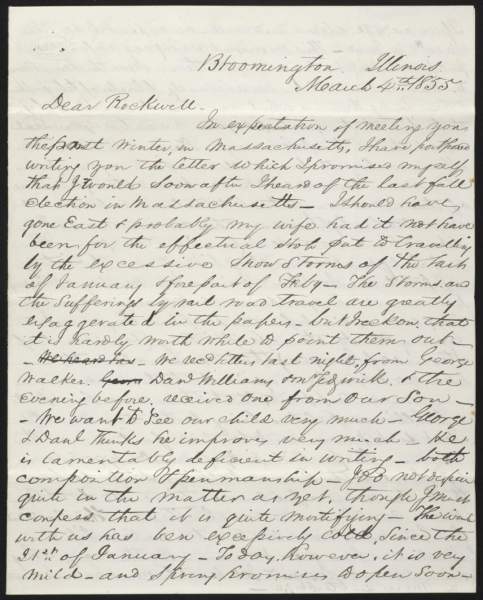 David Davis to Julius Rockwell, March 4, 1855 (Page 1)