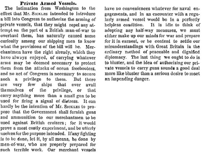 "Private Armed Vessels," New York Times, June 8, 1858