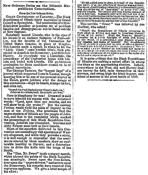 “New Orleans Delta on the Illinois Republican Convention,” Chicago (IL) Press and Tribune, July 5, 1858
