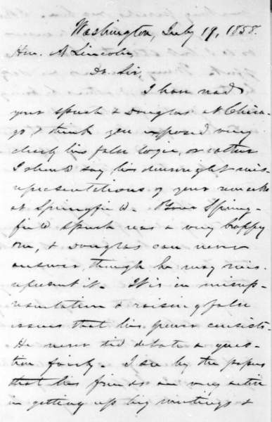 Lyman Trumbull to Abraham Lincoln, July 19, 1858 (Page 1)