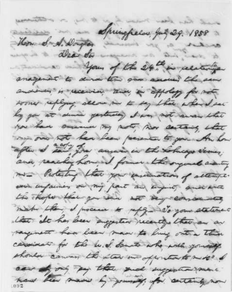 Abraham Lincoln to Stephen Douglas, July 29, 1858 (Page 1)