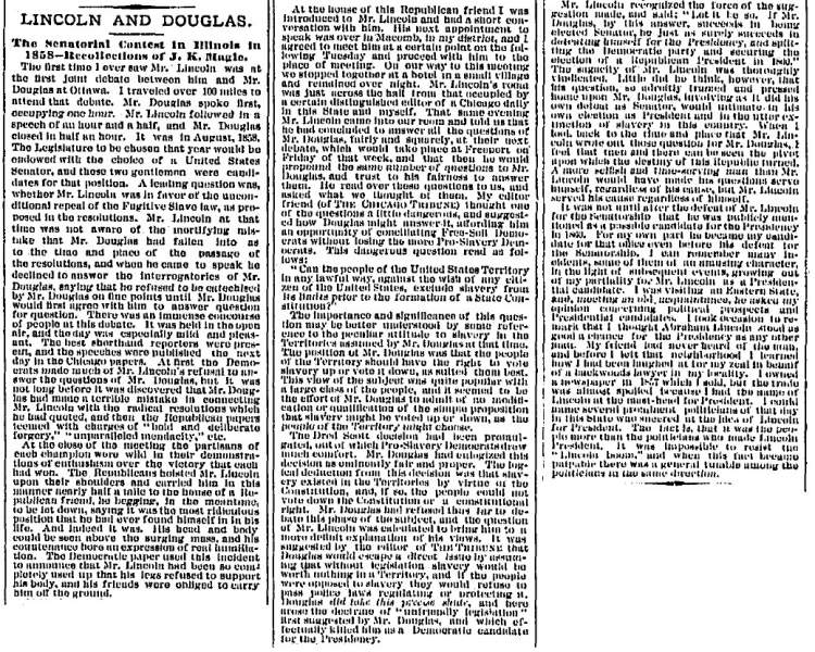 Recollection by J.K. Magic, Ottawa Debate, August 21, 1858