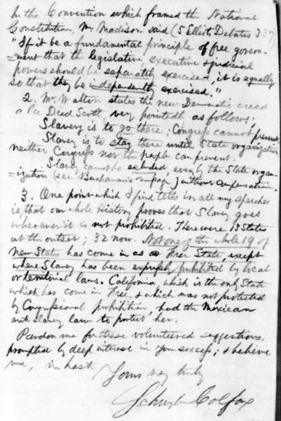 Schuyler Colfax to Abraham Lincoln, August 25, 1858 (Page 2)