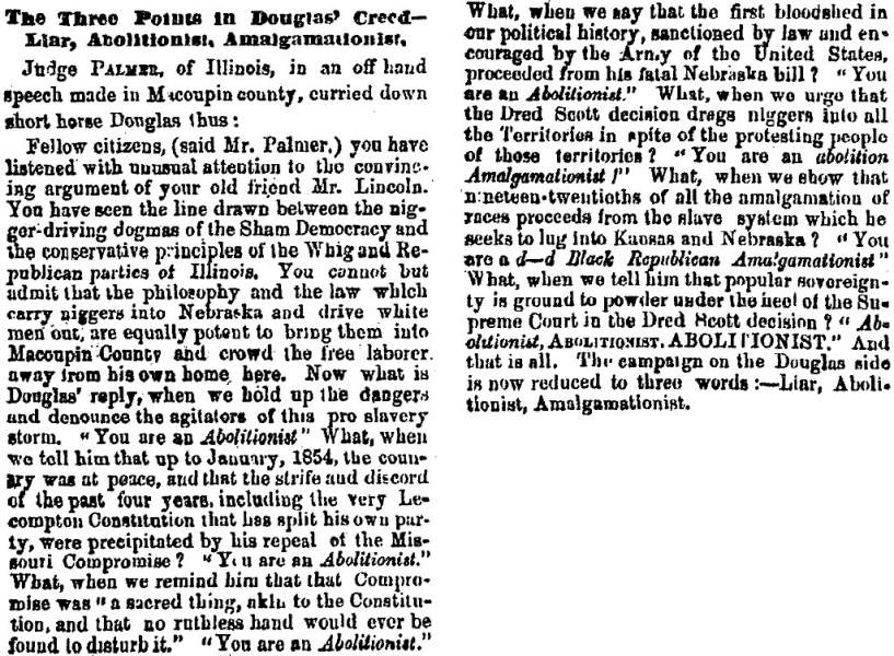 “The Three Points in Douglas’ Creed,” Cleveland (OH) Herald, September 7, 1858