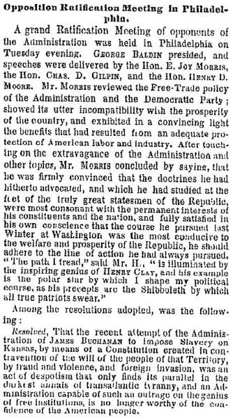“Opposition Ratification Meeting in Philadelphia,” New York Times, September 16, 1858