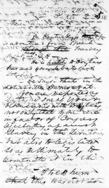 David Davis to Abraham Lincoln, September 25, 1858 (Page 1)