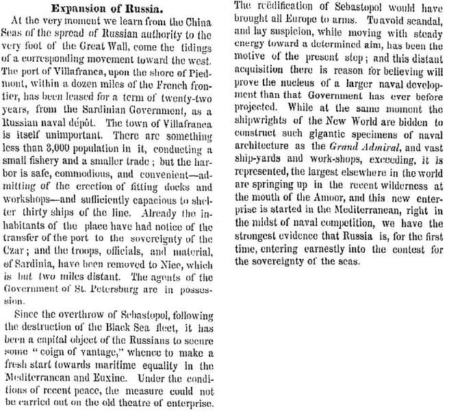 “Expansion of Russia,” New York Times, September 25, 1858