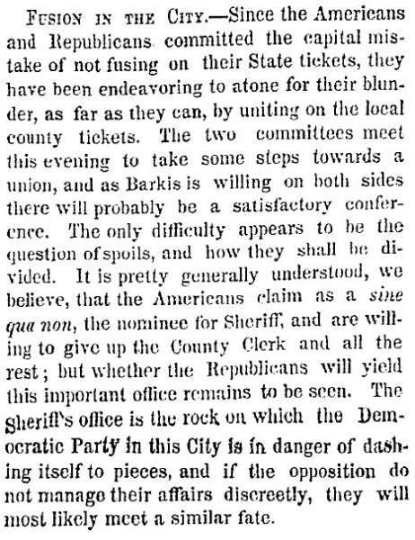 “Fusion in the City,” New York Times, October 4, 1858