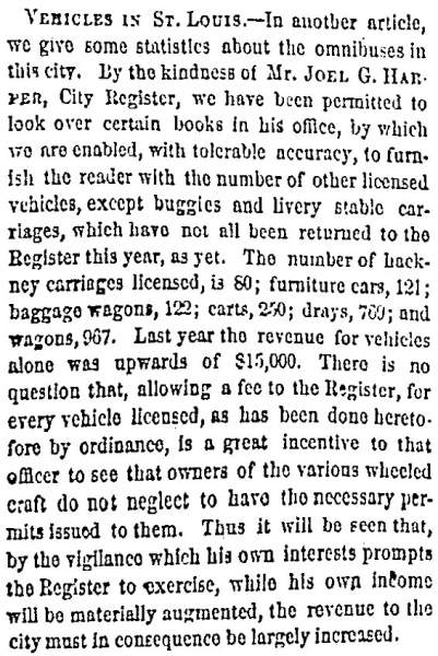 “Vehicles in St. Louis,” (St. Louis) Missouri Republican, October 10, 1858