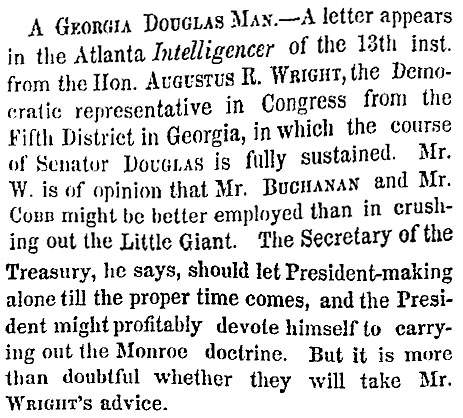 “A Georgia Douglas Man,” New York Times, October 20, 1858