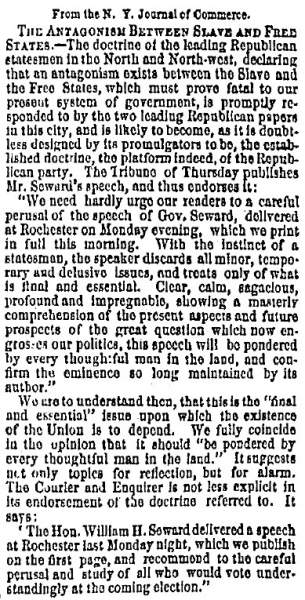 “The Antagonism Between Slave and Free States,” (St. Louis) Missouri Republican, November 4, 1858