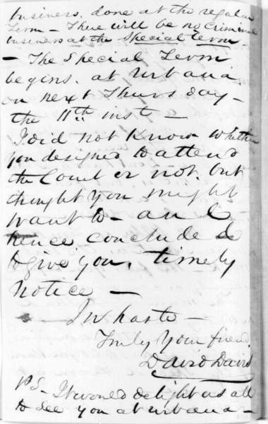 David Davis to Abraham Lincoln, November 7, 1858 (Page 4)