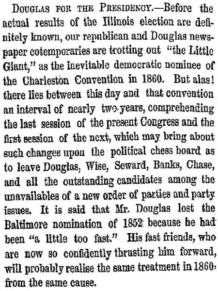 “Douglas for the Presidency,” New York Herald, November 7, 1858