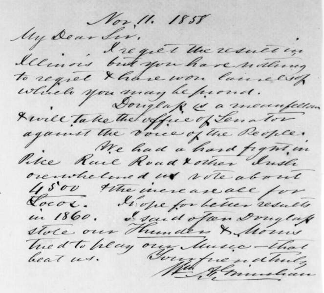 William A. Grimshaw to Abraham Lincoln, November 11, 1858 (Page 1)  
