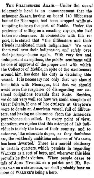 “The Fillibusters [Filibusters] Again,” New York Times, December 9, 1858