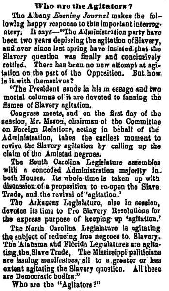 “Who are the Agitators?,” Milwaukee (WI) Sentinel, December 16, 1858
