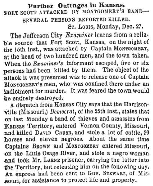 “Further Outrages in Kansas,” New York Times, December 28, 1858