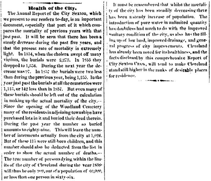 “The Health of the City,” Cleveland (OH) Herald, January 3, 1859