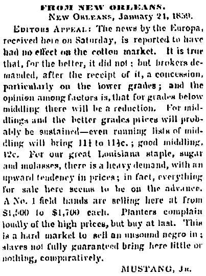 “From New Orleans,” Memphis (TN) Appeal, January 30, 1859