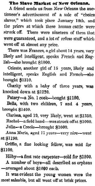 “The Slave Market of New Orleans,” Cleveland (OH) Herald, February 1, 1859