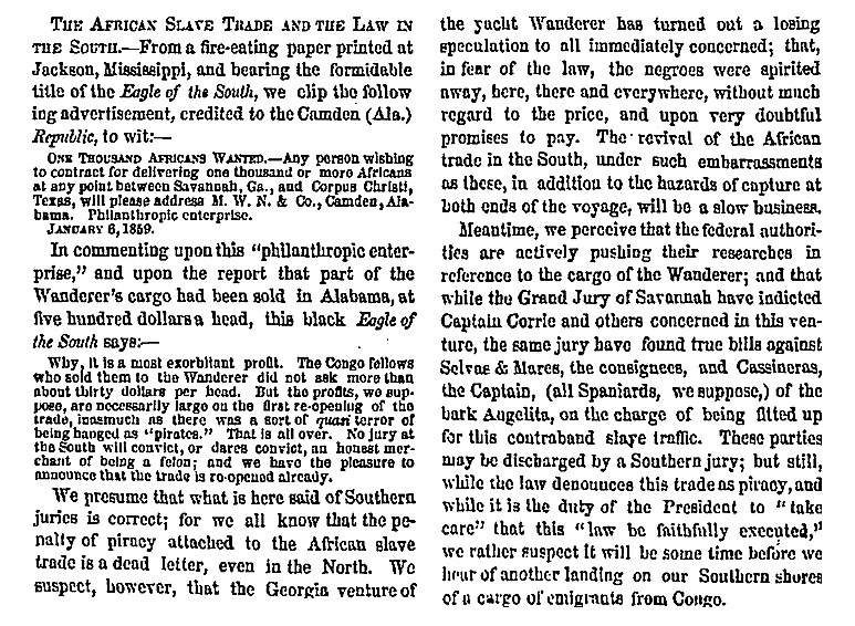 “The African Slave Trade and the Law in the South,” New York Herald, February 17, 1859