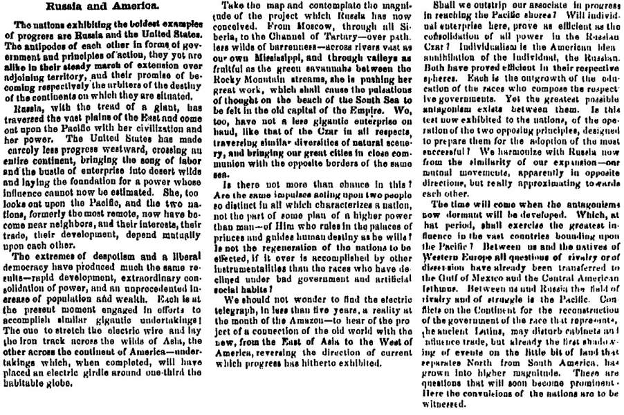 “Russia and America,” New Orleans (LA) Picayune, March 20, 1859