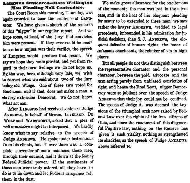 “Langston Sentenced,” Cleveland (OH) Herald, May 12, 1859