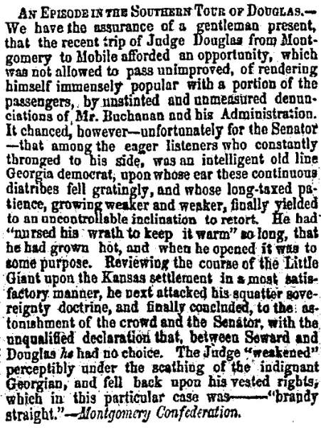 “An Episode in the Southern Tour of Douglas,” Charleston (SC) Mercury, June 10, 1859