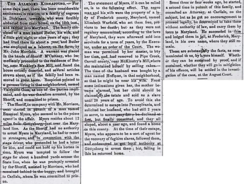 “The Alleged Kidnapping,” Carlisle (PA) Herald, June 22, 1859