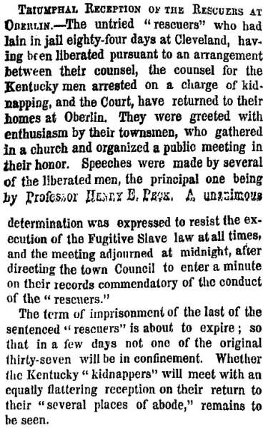“Triumphal Reception of the Rescuers at Oberlin,” New York Times, July 11, 1859