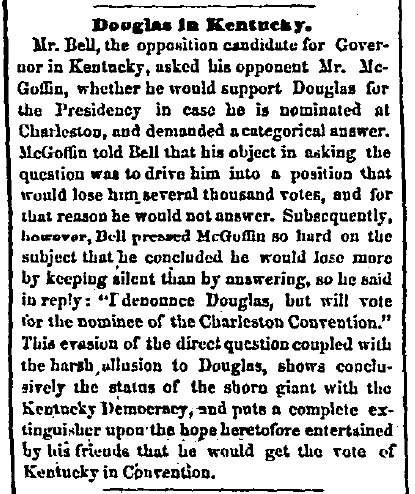 “Douglas in Kentucky,” Chicago (IL) Press and Tribune, July 27, 1859