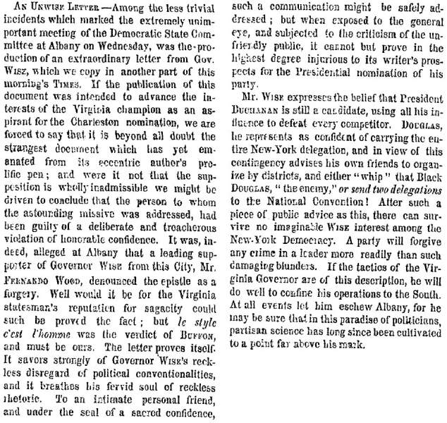 “An Unwise Letter,” New York Times, August 5, 1859