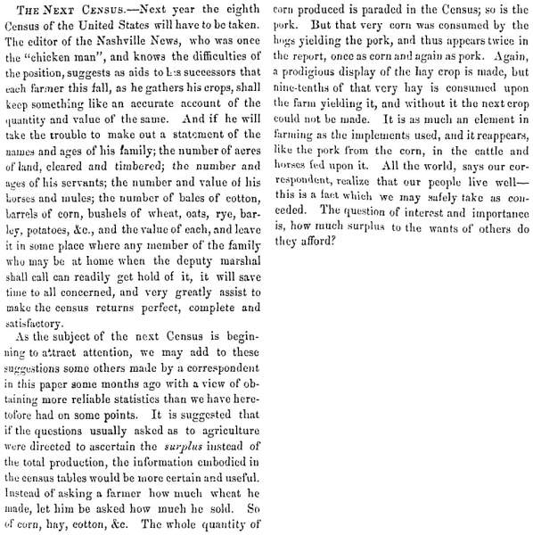 “The Next Census,” Fayetteville (NC) Observer, August 18, 1859