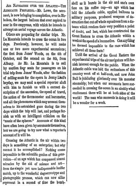 “Air Navigation over the Atlantic,” New York Herald, September 24, 1859