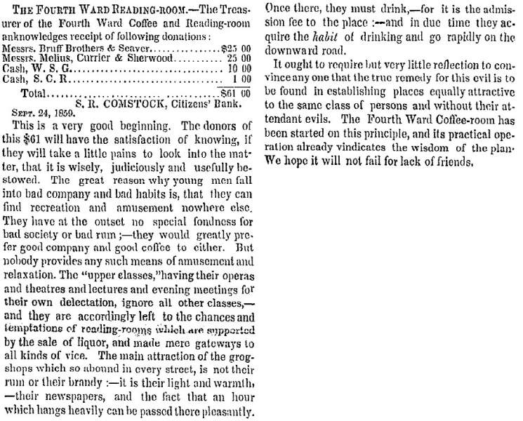 “The Fourth Ward Reading-Room,” New York Times, September 26, 1859
