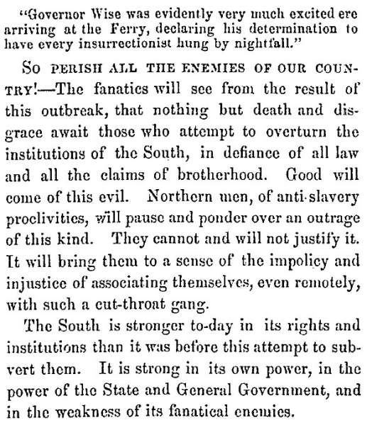 “So Perish All The Enemies of Our Country!,” Fayetteville (NC) Observer, October 20, 1859