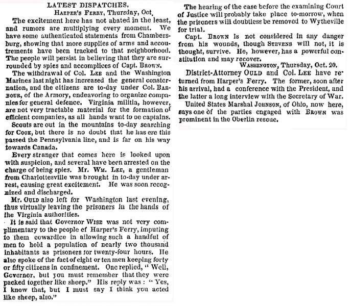 “Latest Dispatches,” New York Times, October 21, 1859