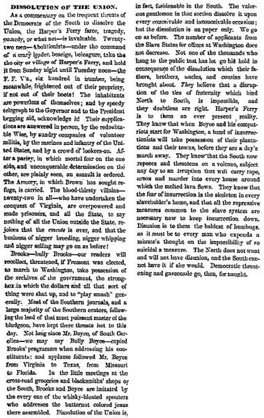 “Dissolution of the Union,” Chicago (IL) Press and Tribune, October 25, 1859