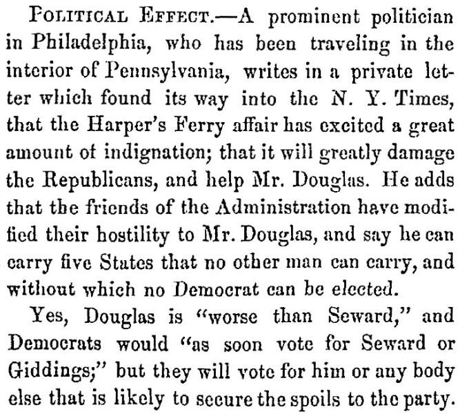 "Political Effect," Fayetteville (NC) Observer, October 31, 1859
