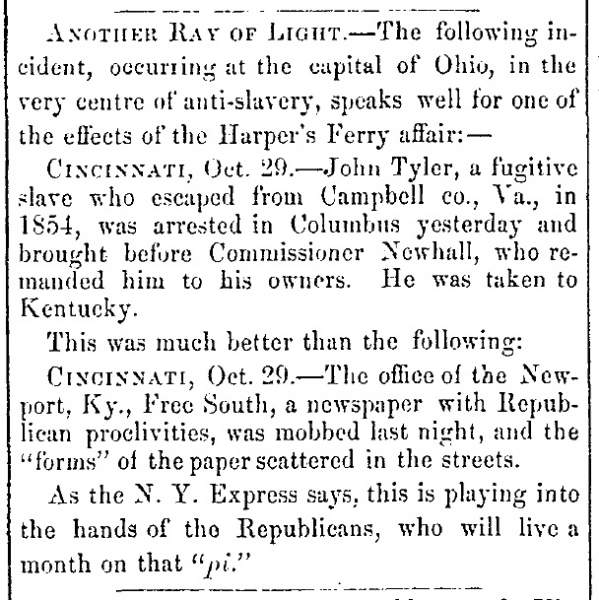 “Another Ray of Light,” Fayetteville (NC) Observer, November 7, 1859