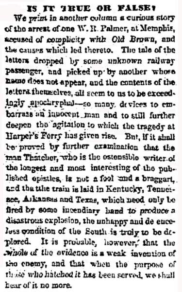 “Is It True or False?,” Chicago (IL) Press and Tribune, November 16, 1859