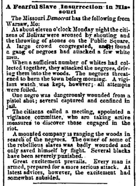 “A Fearful Slave Insurrection in Missouri,” Chicago (IL) Press and Tribune, December 30, 1859