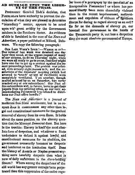 “An Outrage Upon the Liberty of the Press,” Chicago (IL) Press and Tribune, January 9, 1860